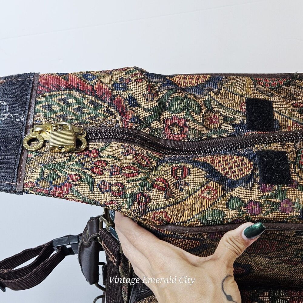 Vtg Lexi Luggage Bag Floral Parsley Tapestry Suitcase Wheels Handle Original Key - Picture 3 of 12